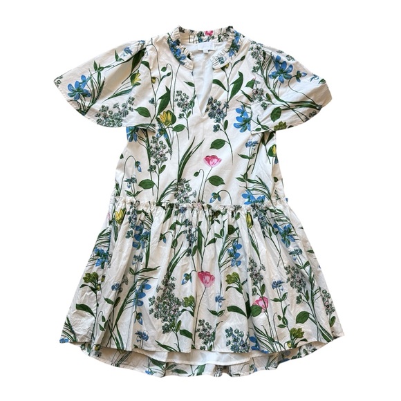 Sugarlips Dress Womens S Ivory Floral Babydoll Mini Ruffle V-Neck Split Spring - Picture 2 of 10